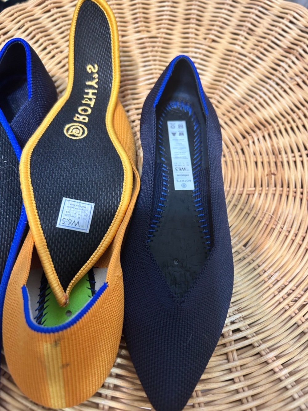 Rothy's Pointed Knit Flats in Navy Blue and Mustard - Picture 5 of 5